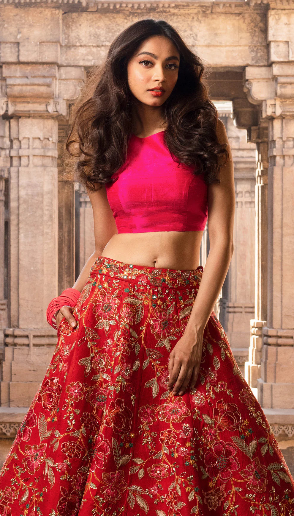 Rich Pink Raw Silk Lehenga