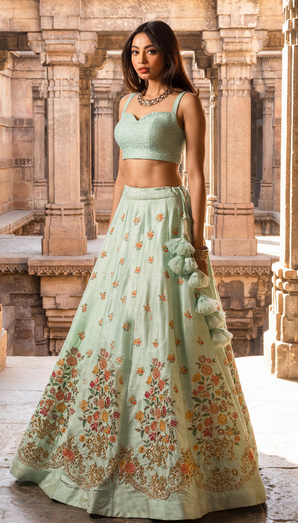 Muted Mint Floating Bouquet Lehenga