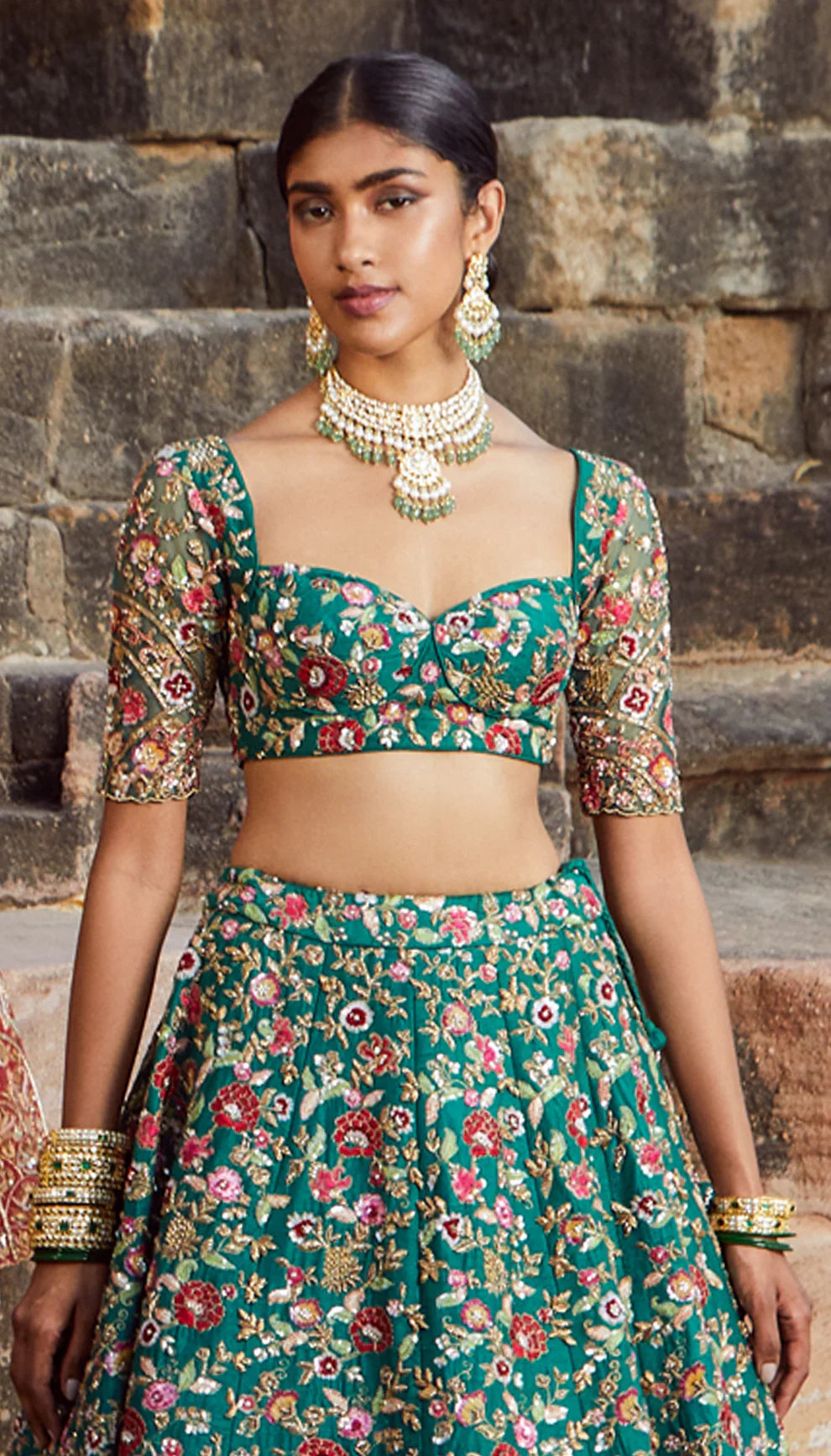 Forest Green Arch Lehenga