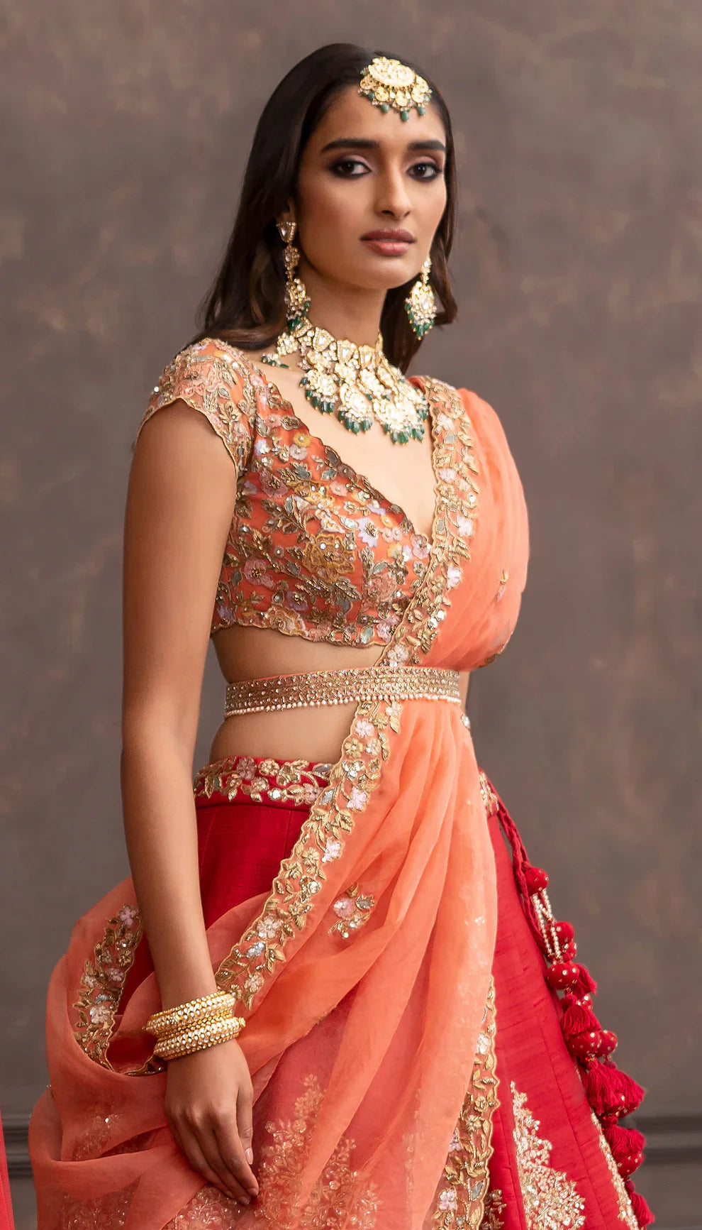 Red Cartouche Lehenga