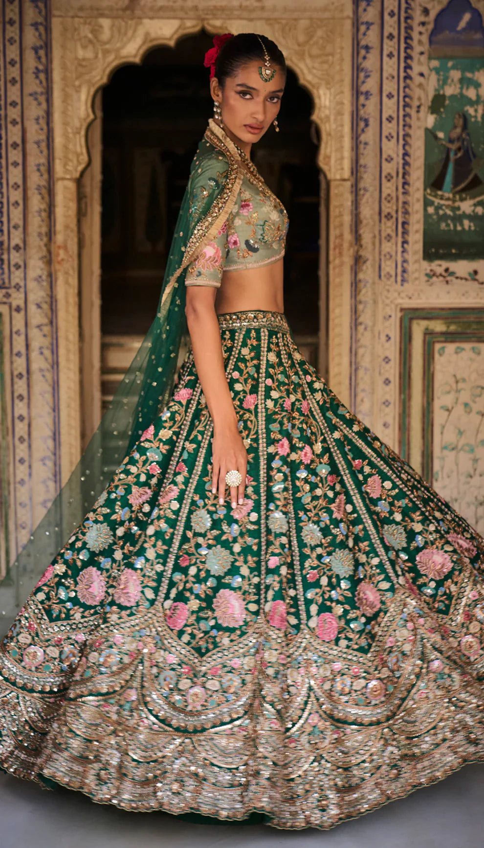 Pichwai Green Lehenga