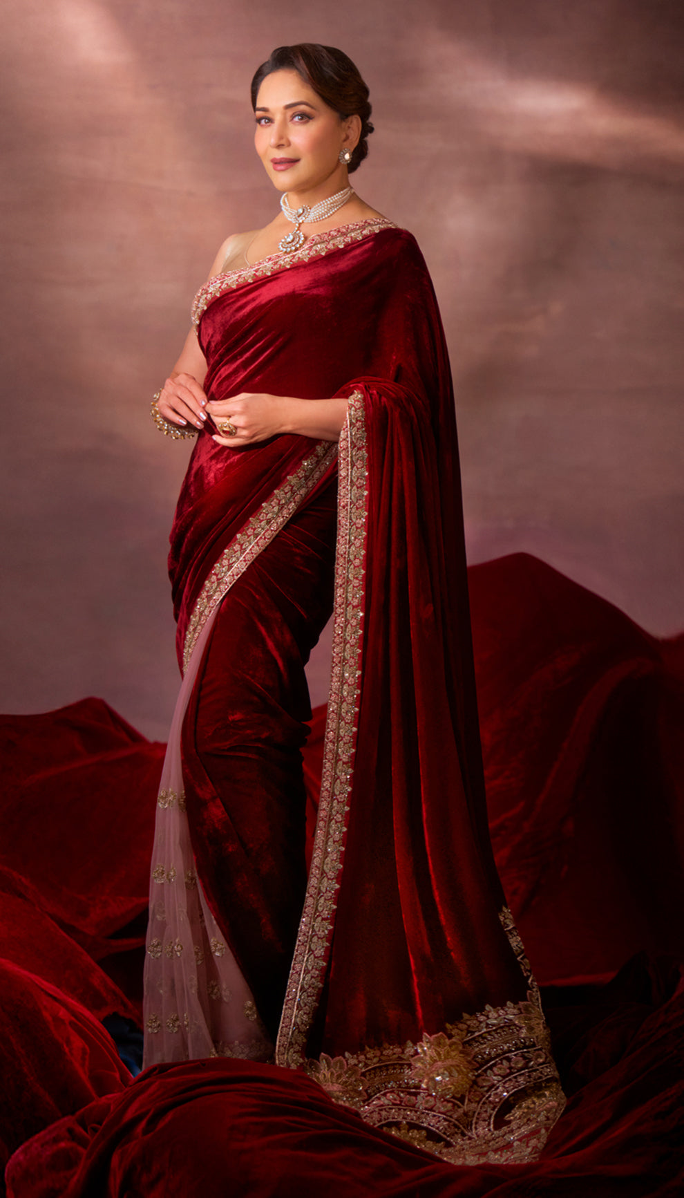 Madhuri Dixit Nene in the Velvet Saree by shyamal & bhumika