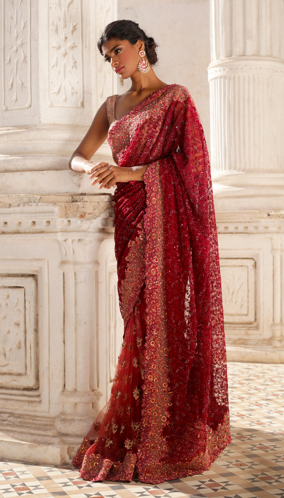 The Maroon Tulle Saree
