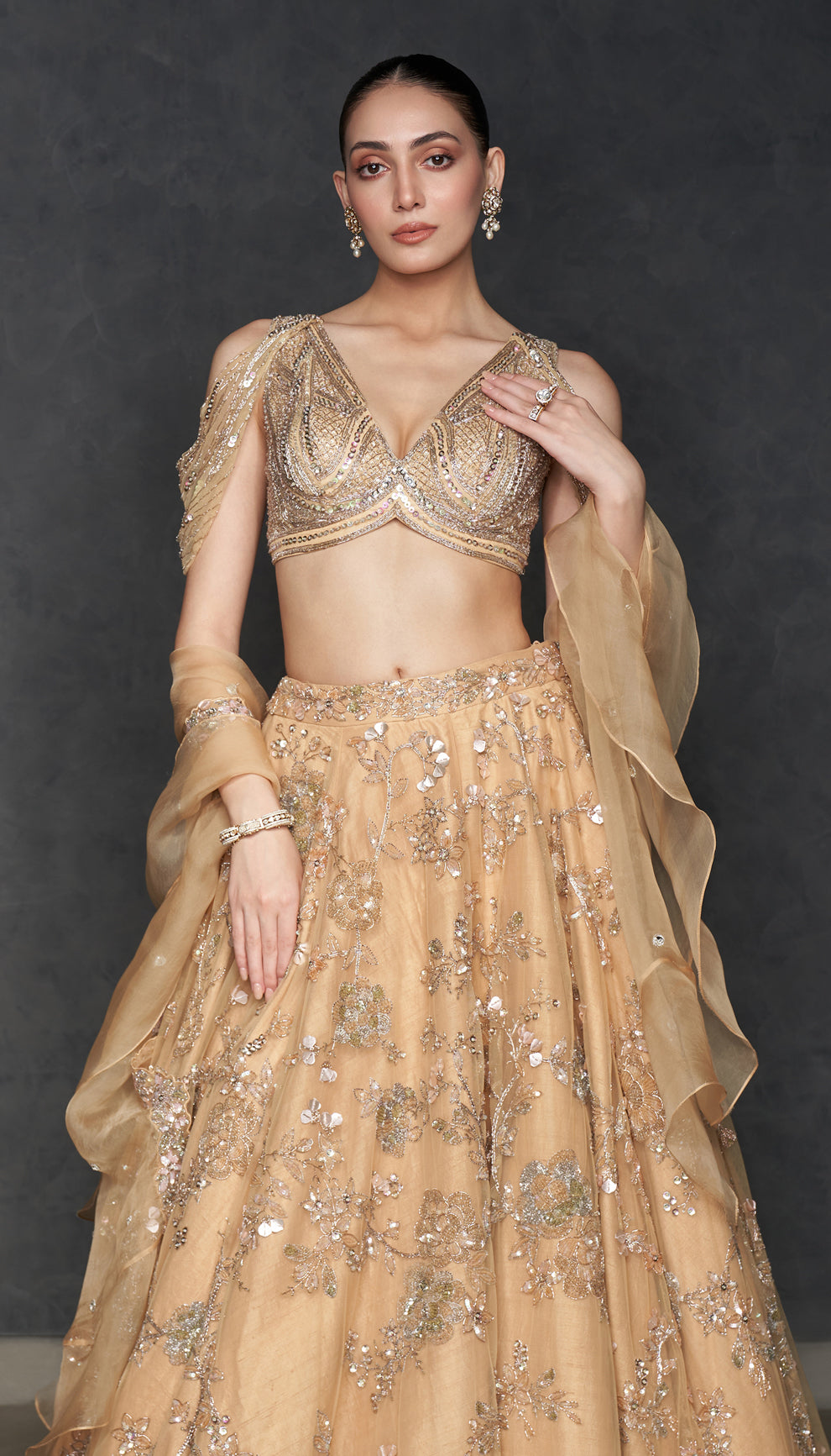 Chamapagne Tulle Lehenga