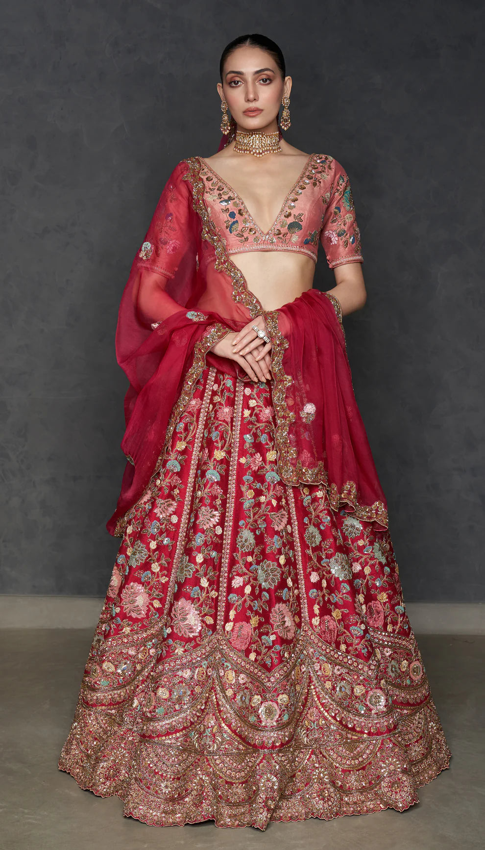 Crimson Red Raw Silk Lehenga