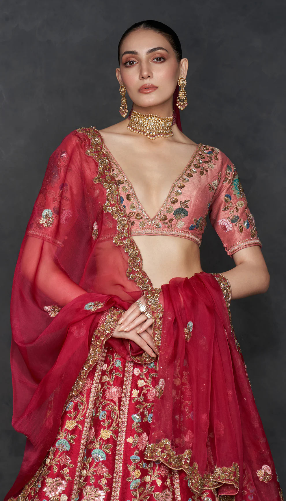Crimson Red Raw Silk Lehenga