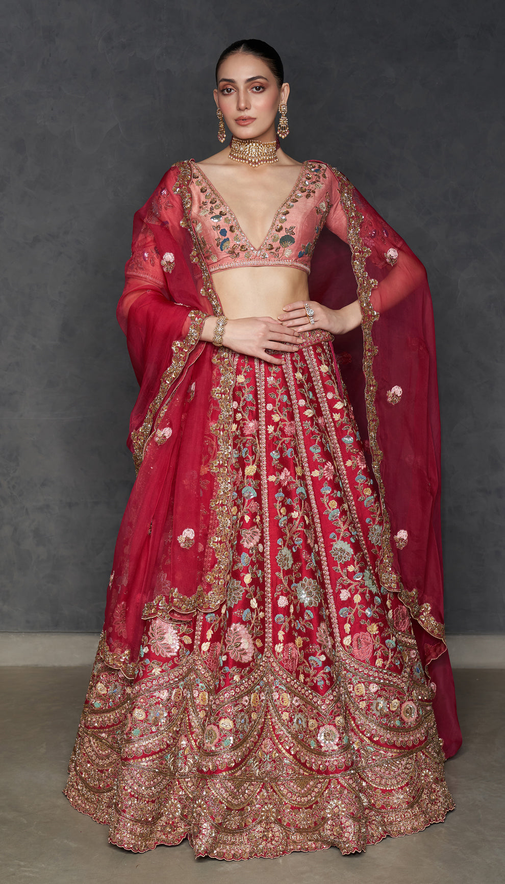 Crimson Red Raw Silk Lehenga
