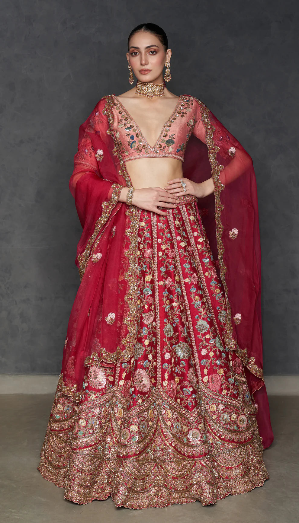 Crimson Red Raw Silk Lehenga