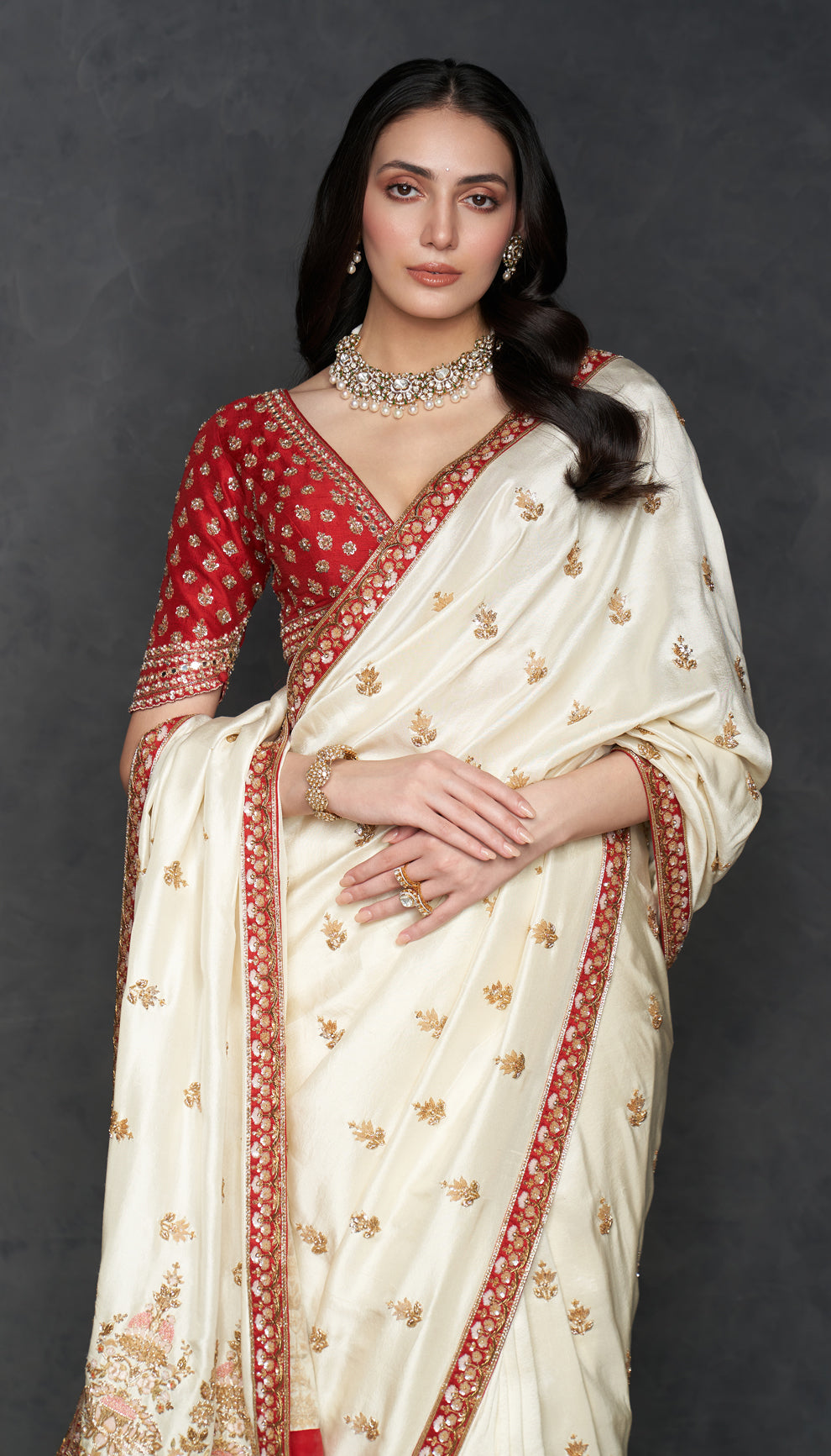 Ivory Dupion Silk Saree