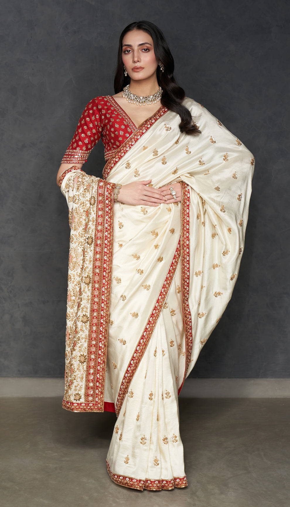 Ivory Dupion Silk Saree