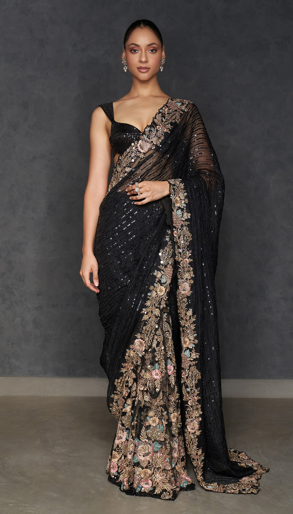 Black Les Fleur Kalidaar Saree