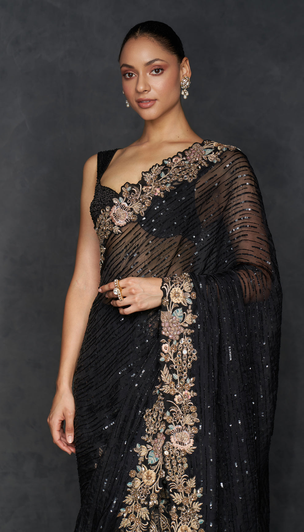 Black Les Fleur Kalidaar Saree