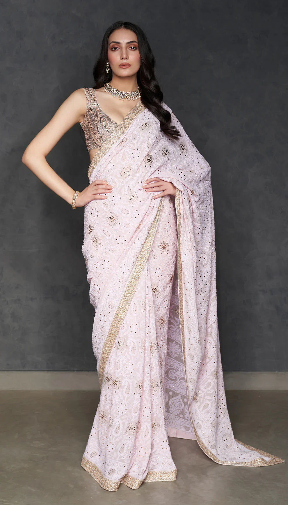 Soft Pink Chikankari Saree