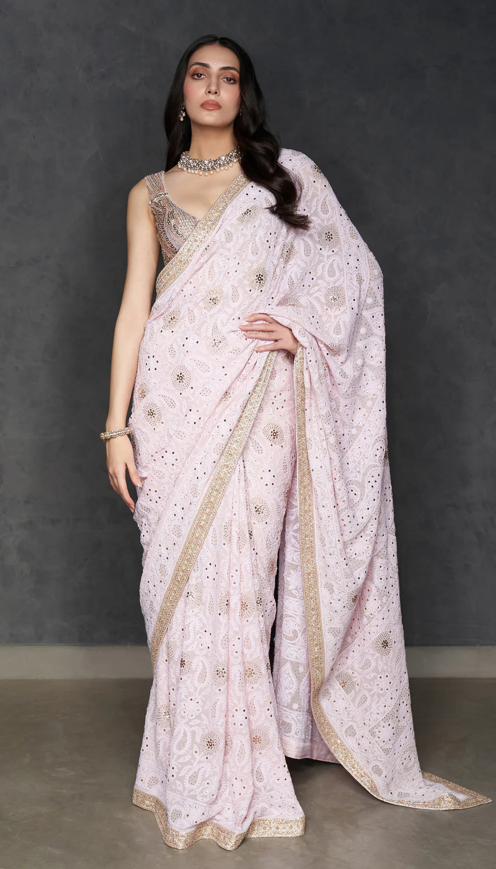 Soft Pink Chikankari Saree