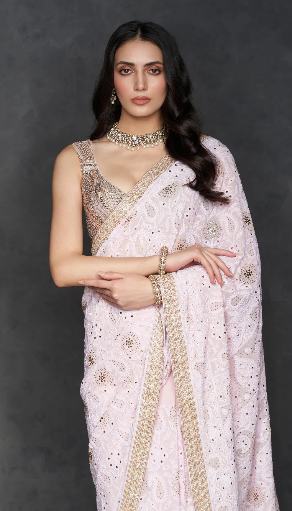 Soft Pink Chikankari Saree