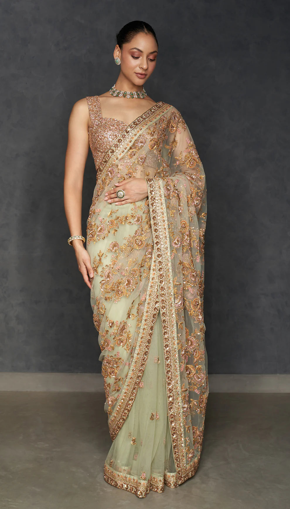 Muted Mint Green Tulle Saree