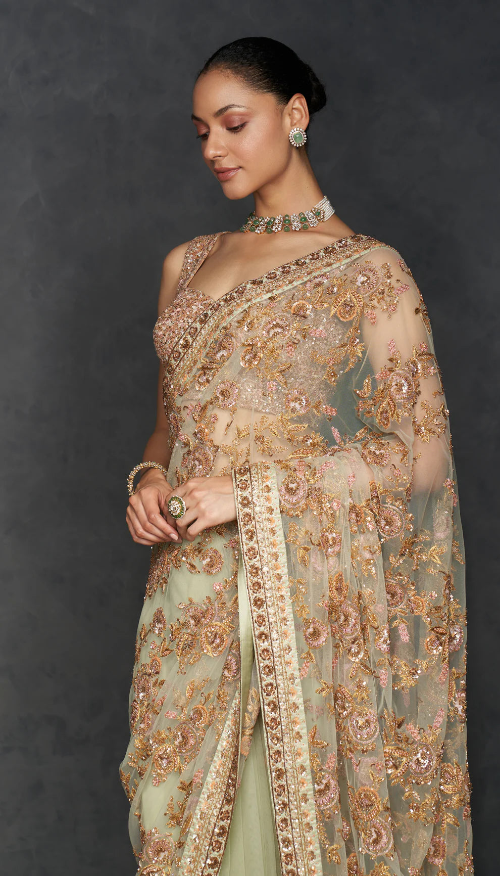 Muted Mint Green Tulle Saree