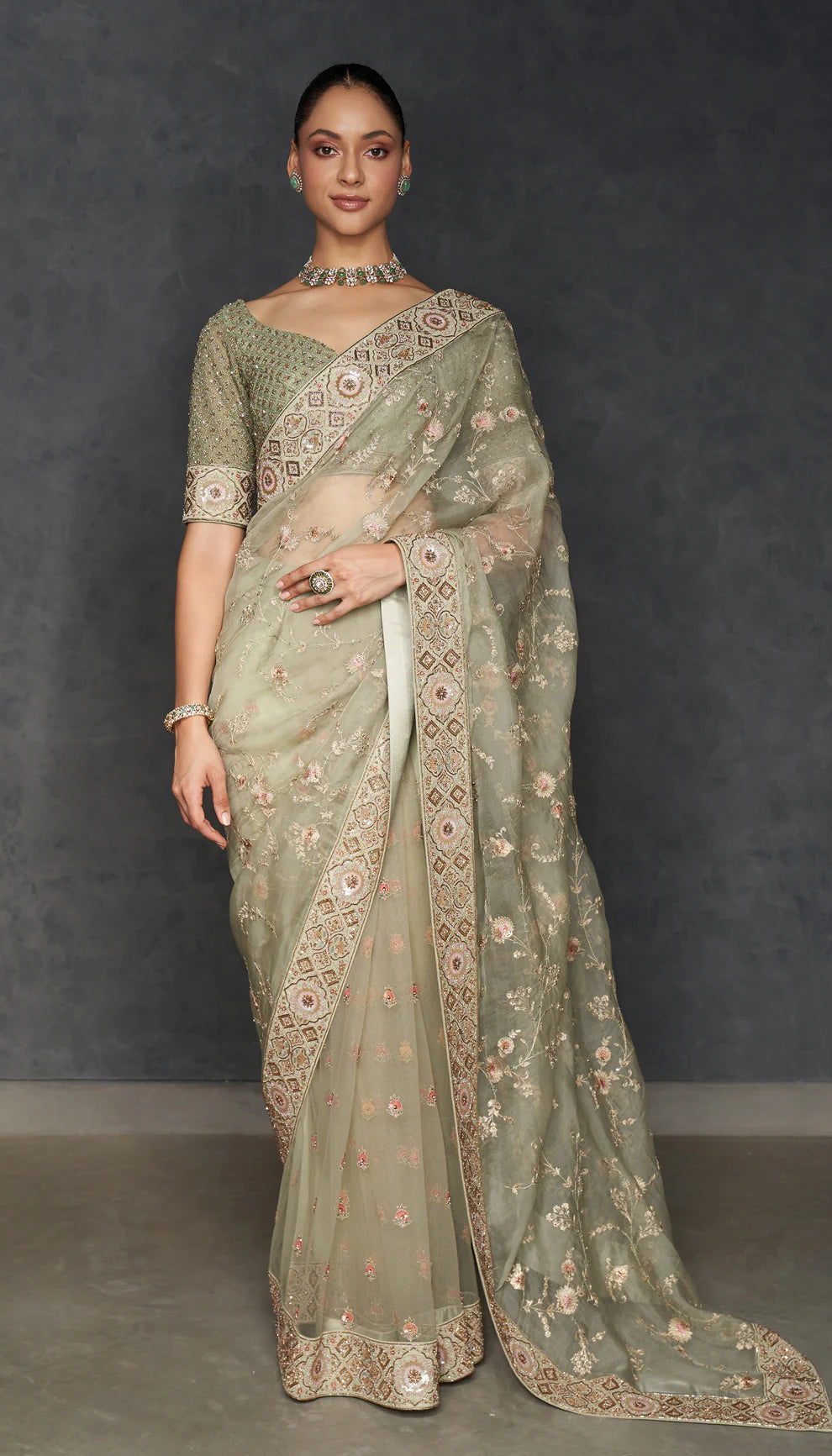 Fennel Green Organza Saree