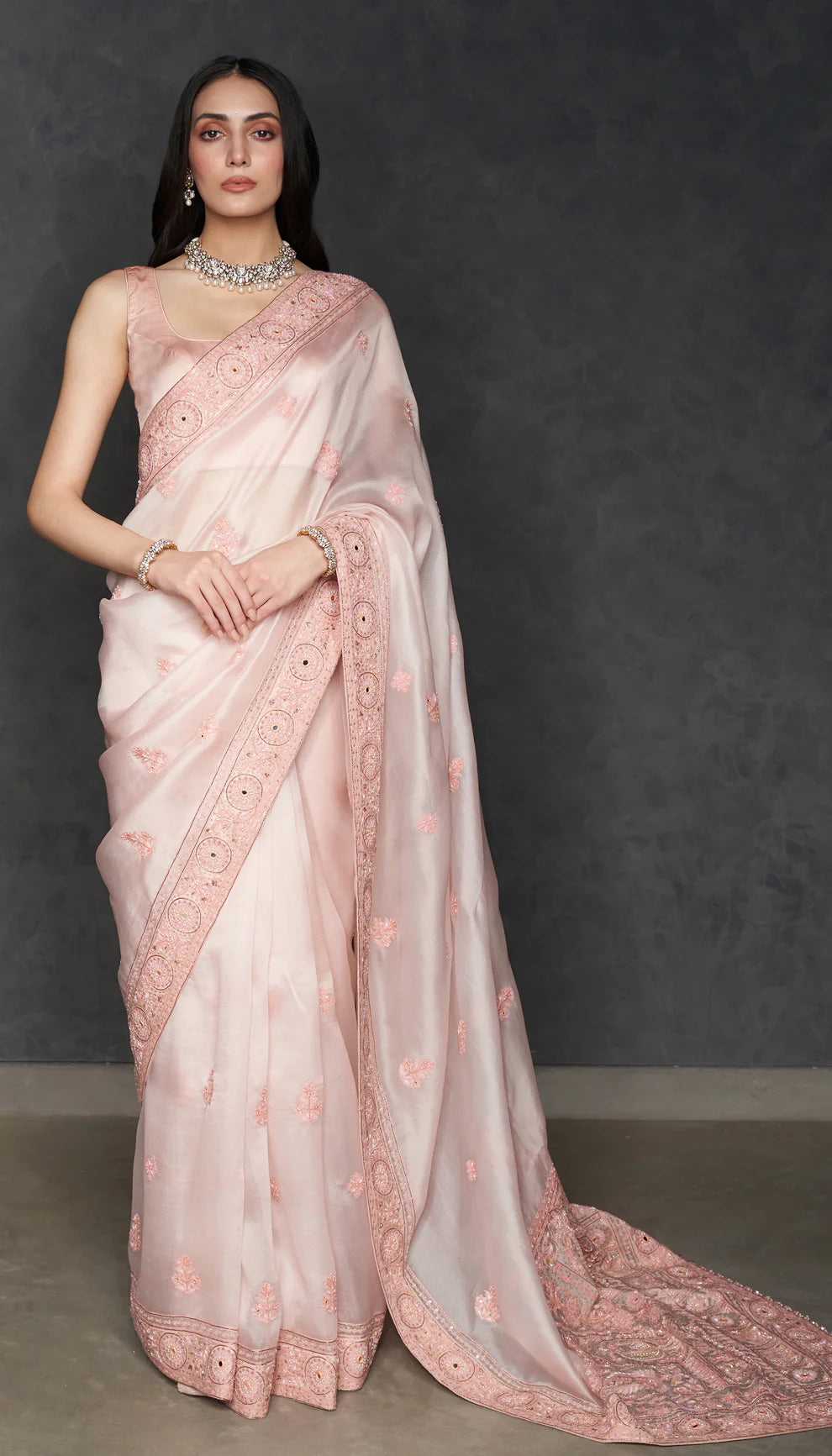 Blush Pink Organza Saree