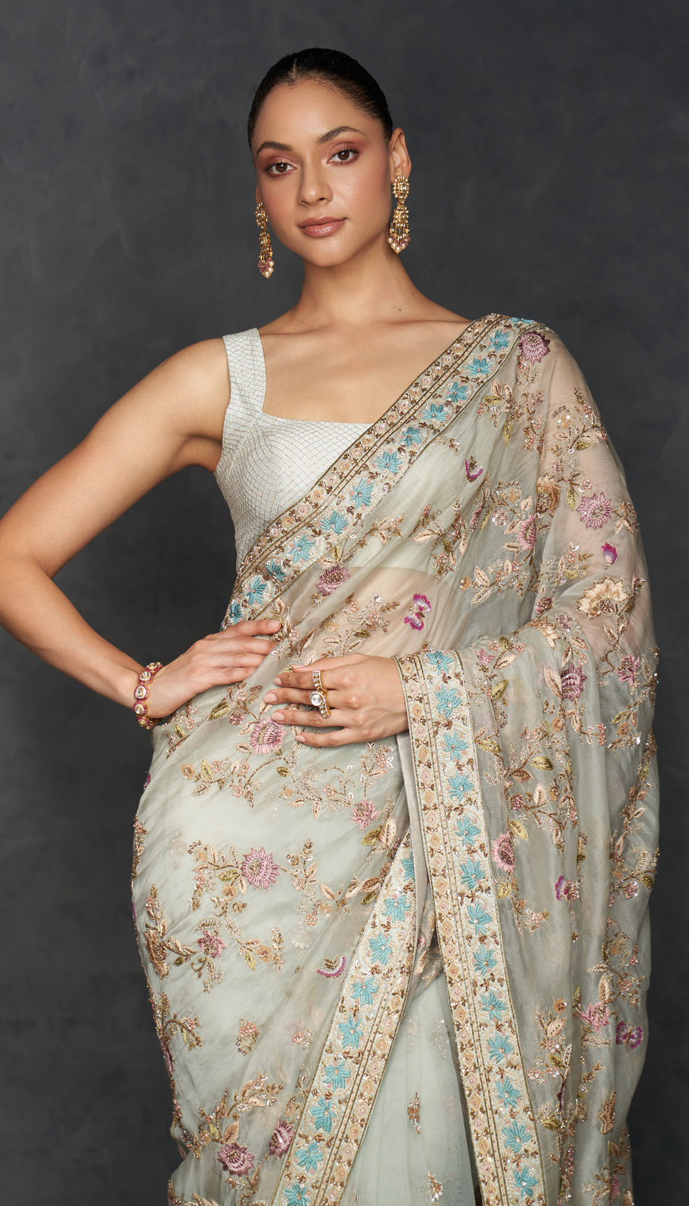 Powder Blue Organza Saree
