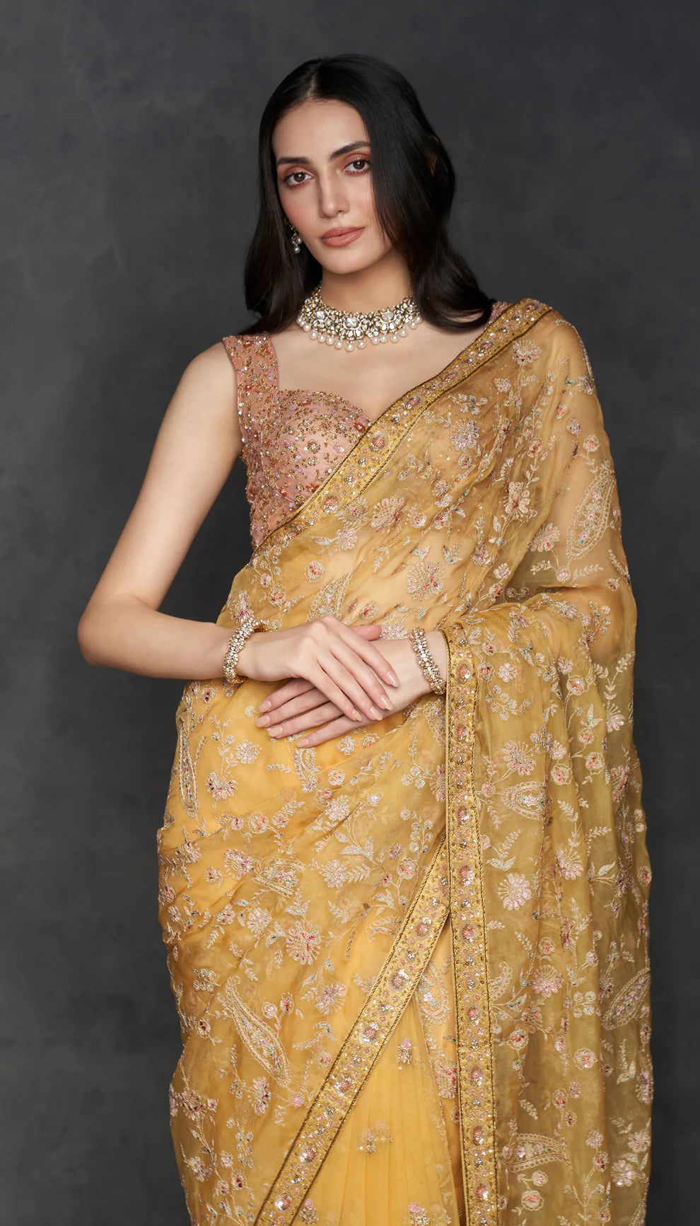 Ochre Organza Saree