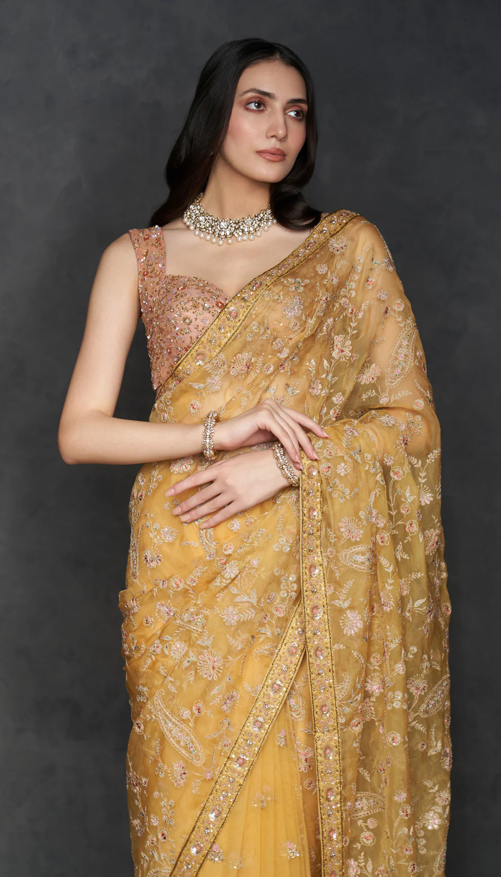 Ochre Organza Saree