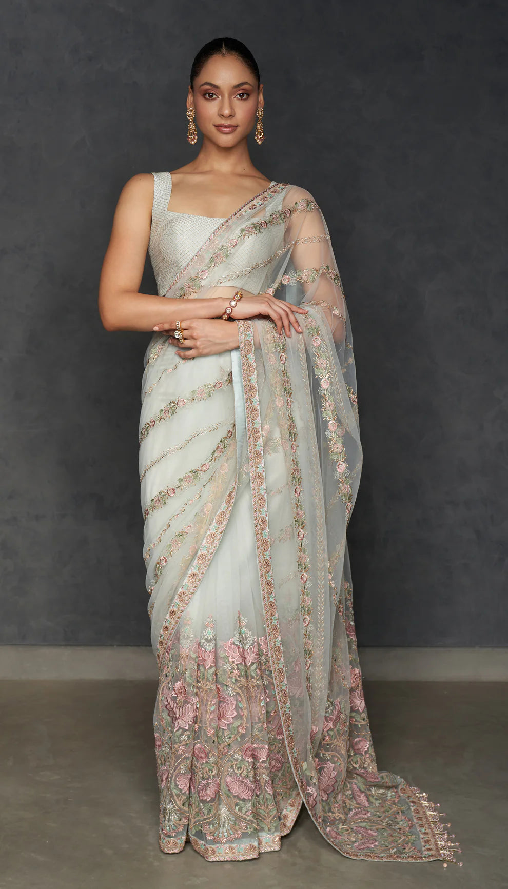 Dusky Sky Lotus Saree