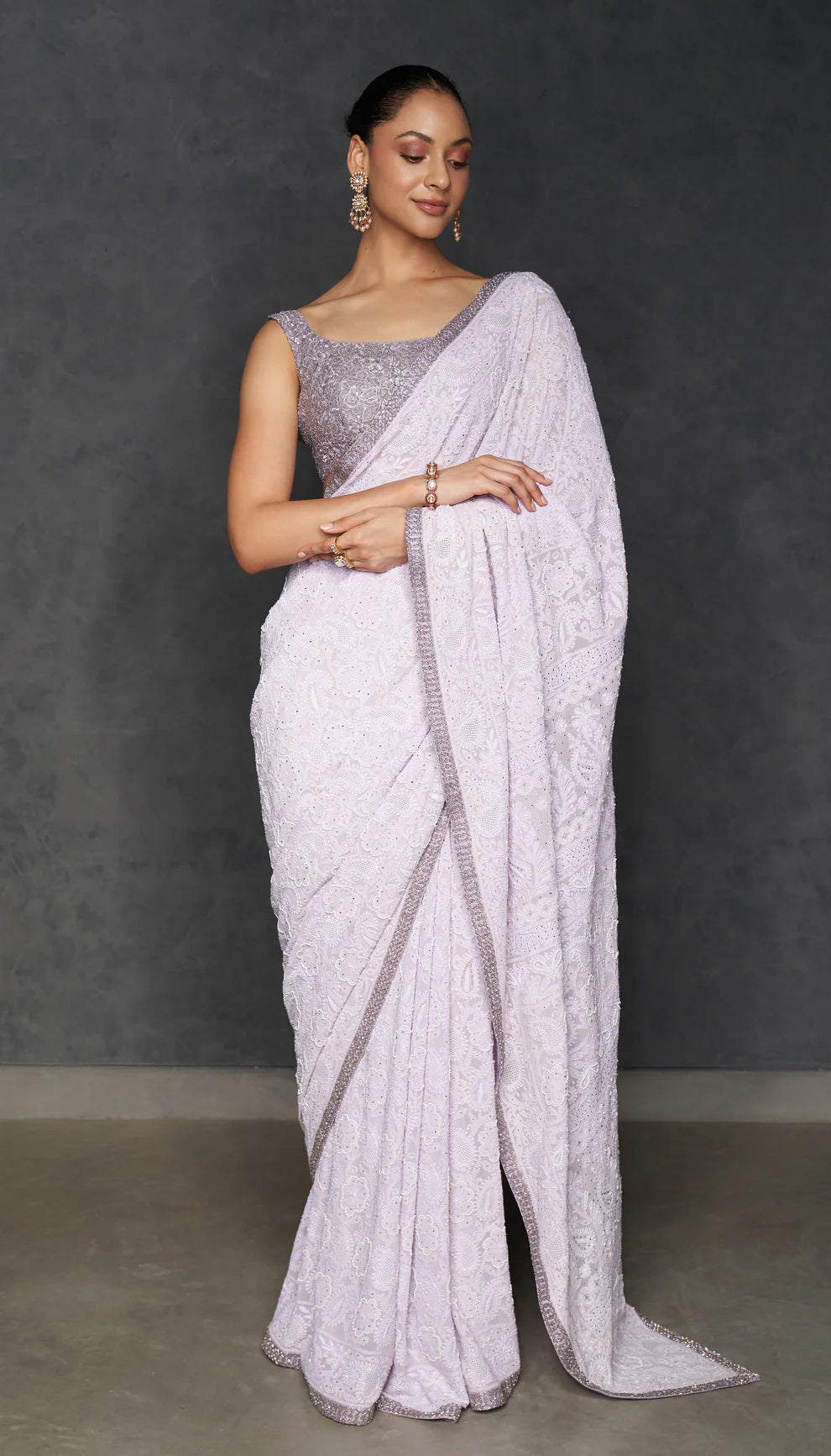 Lilac Chikankari Saree