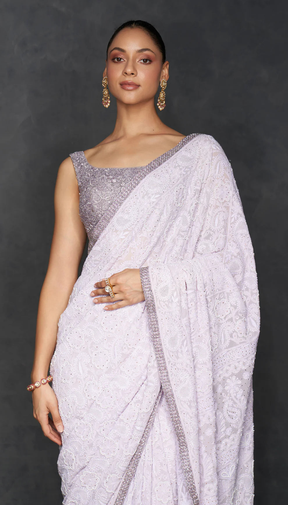 Lilac Chikankari Saree