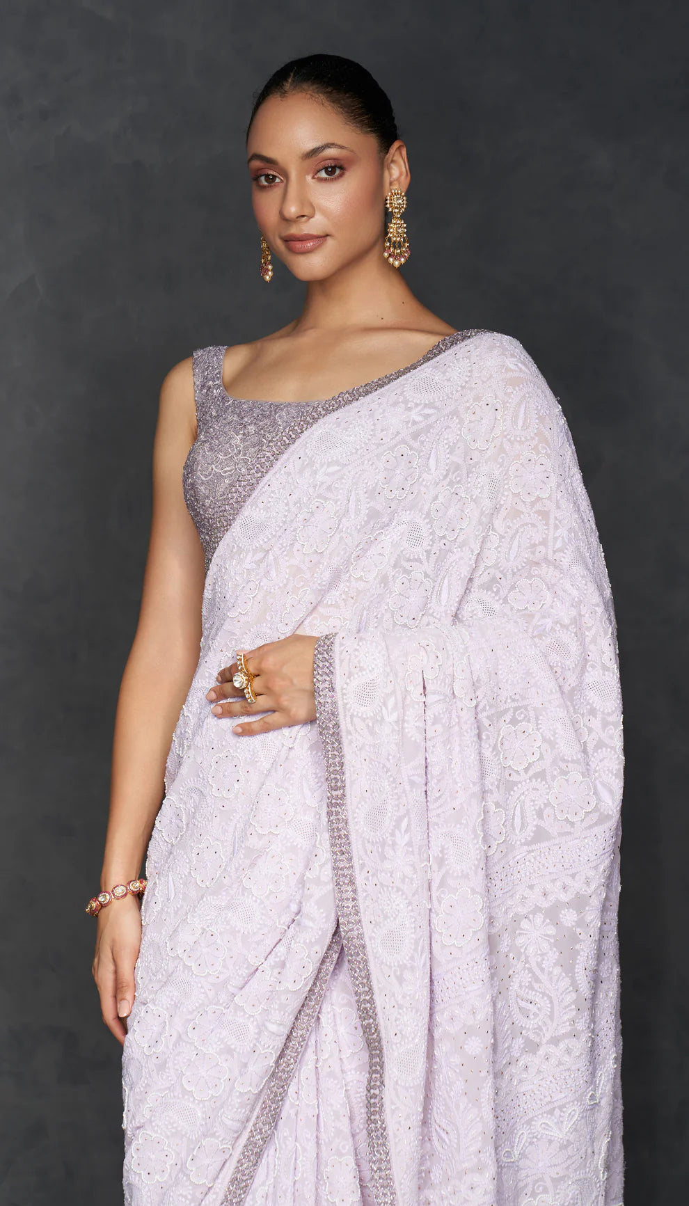 Lilac Chikankari Saree