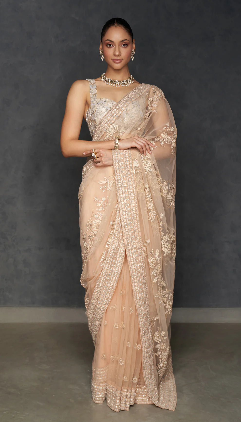 Peach Tulle Saree