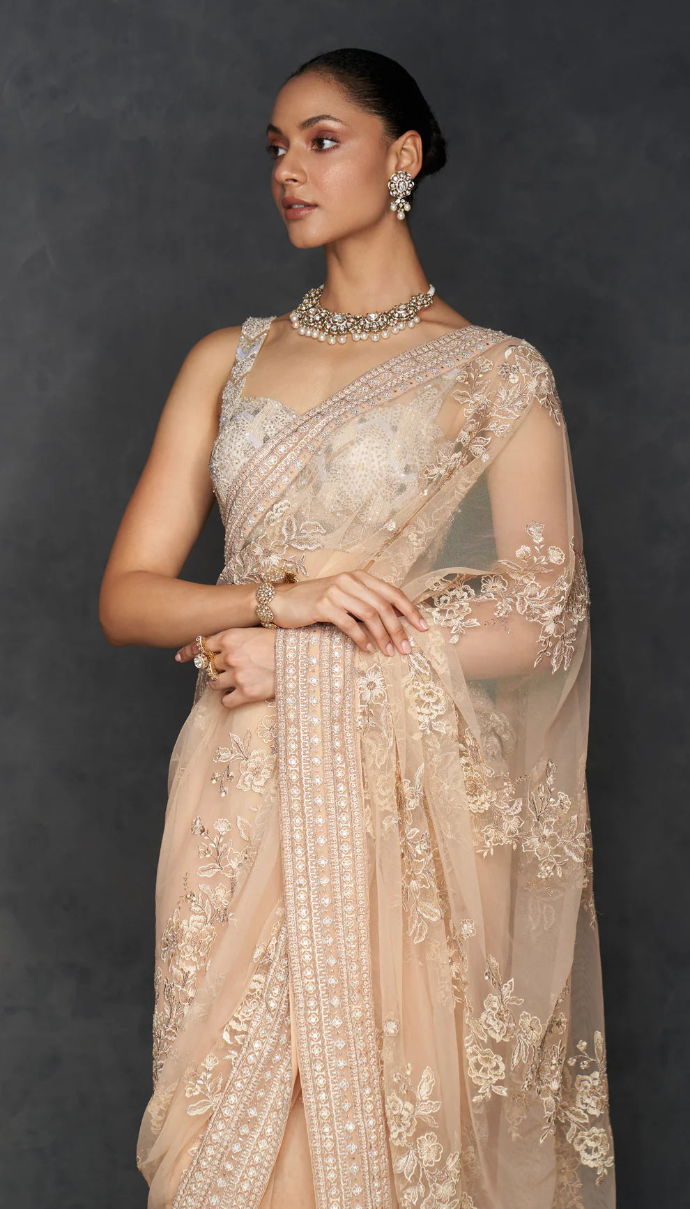 Peach Tulle Saree