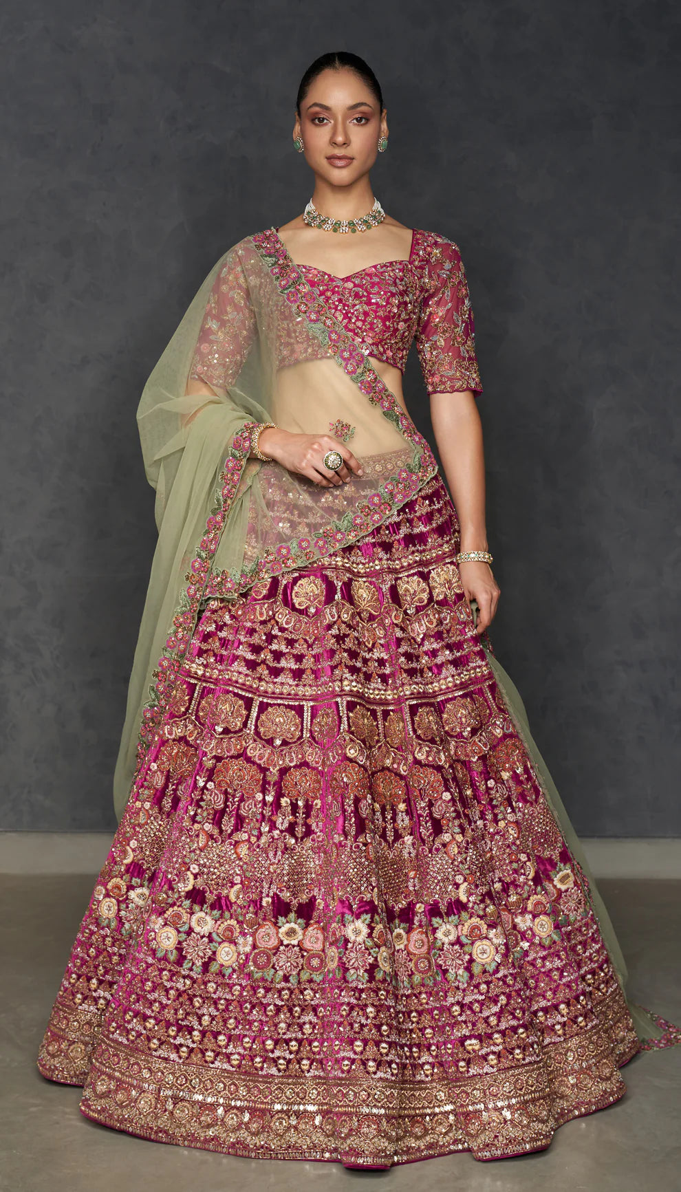 Deep Magenta Velvet Lehenga
