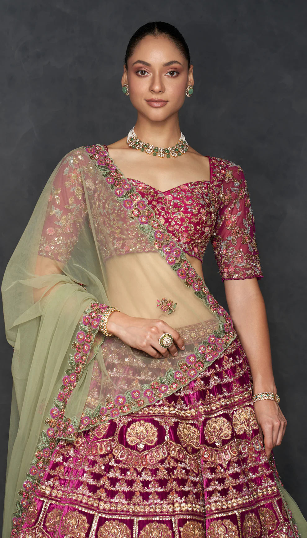 Deep Magenta Velvet Lehenga