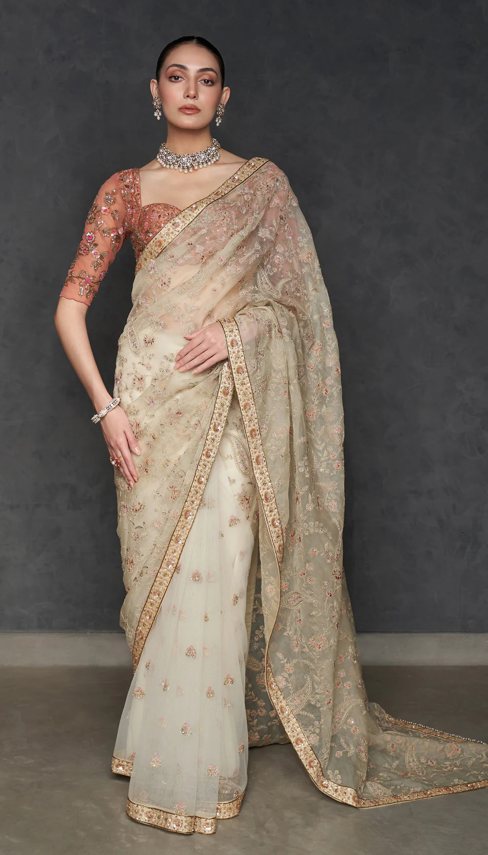Ivory Saree with Aari embroidery