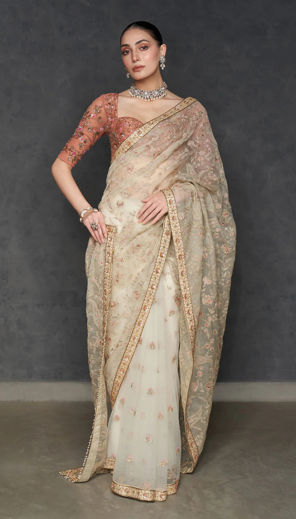 Ivory Saree with Aari embroidery