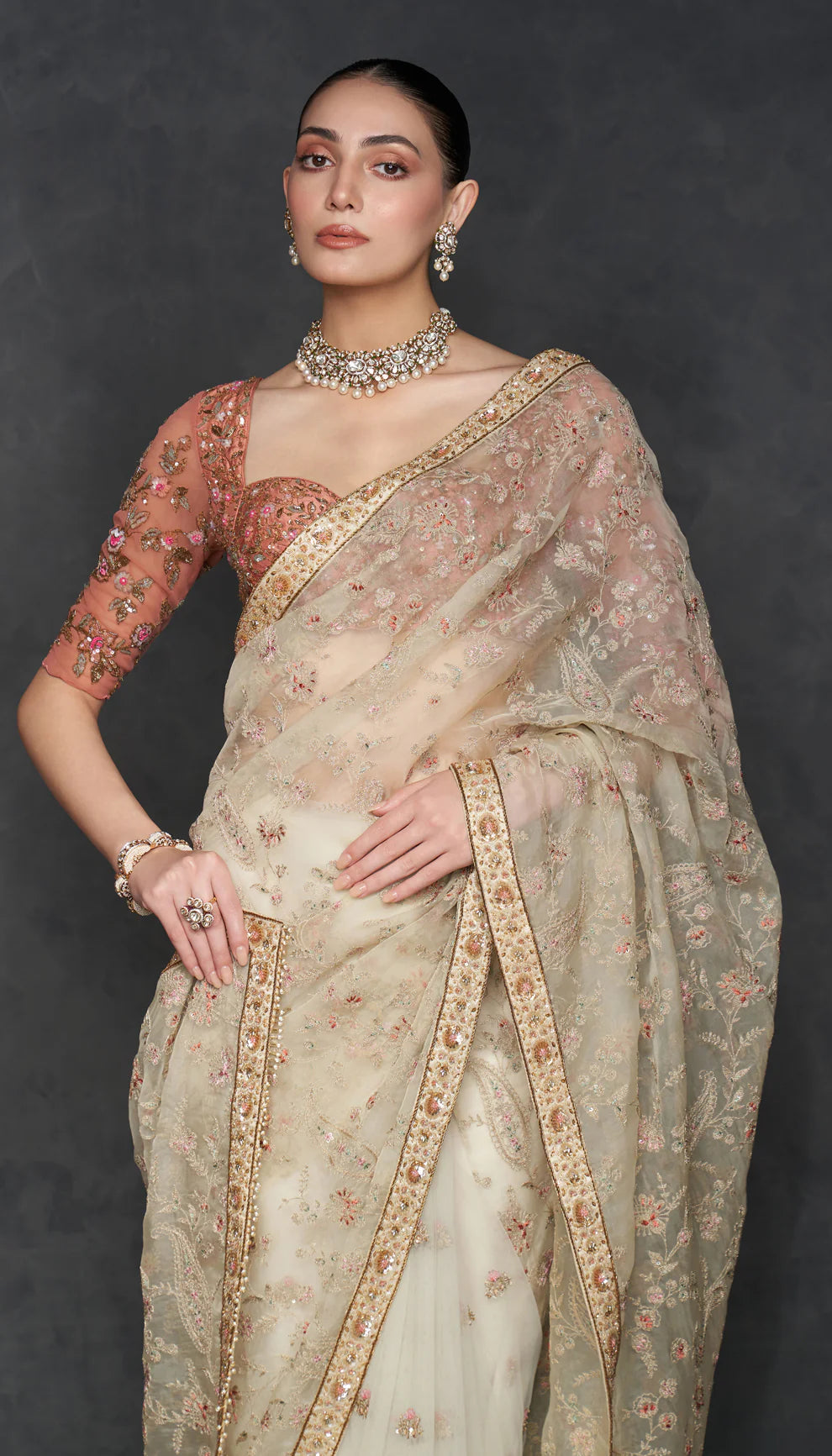 Ivory Saree with Aari embroidery