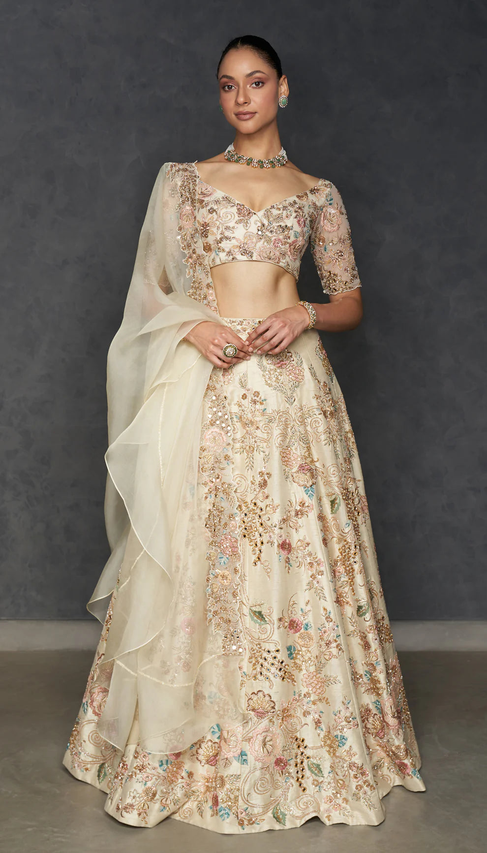 Ivory Les fleur lehenga