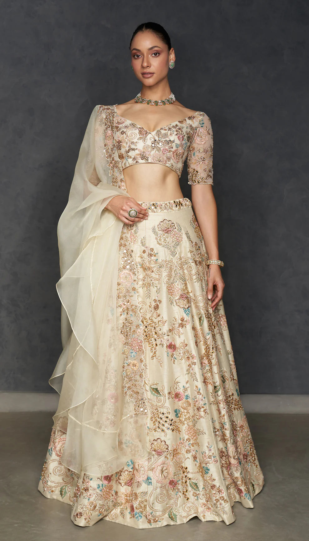 Ivory Les fleur lehenga