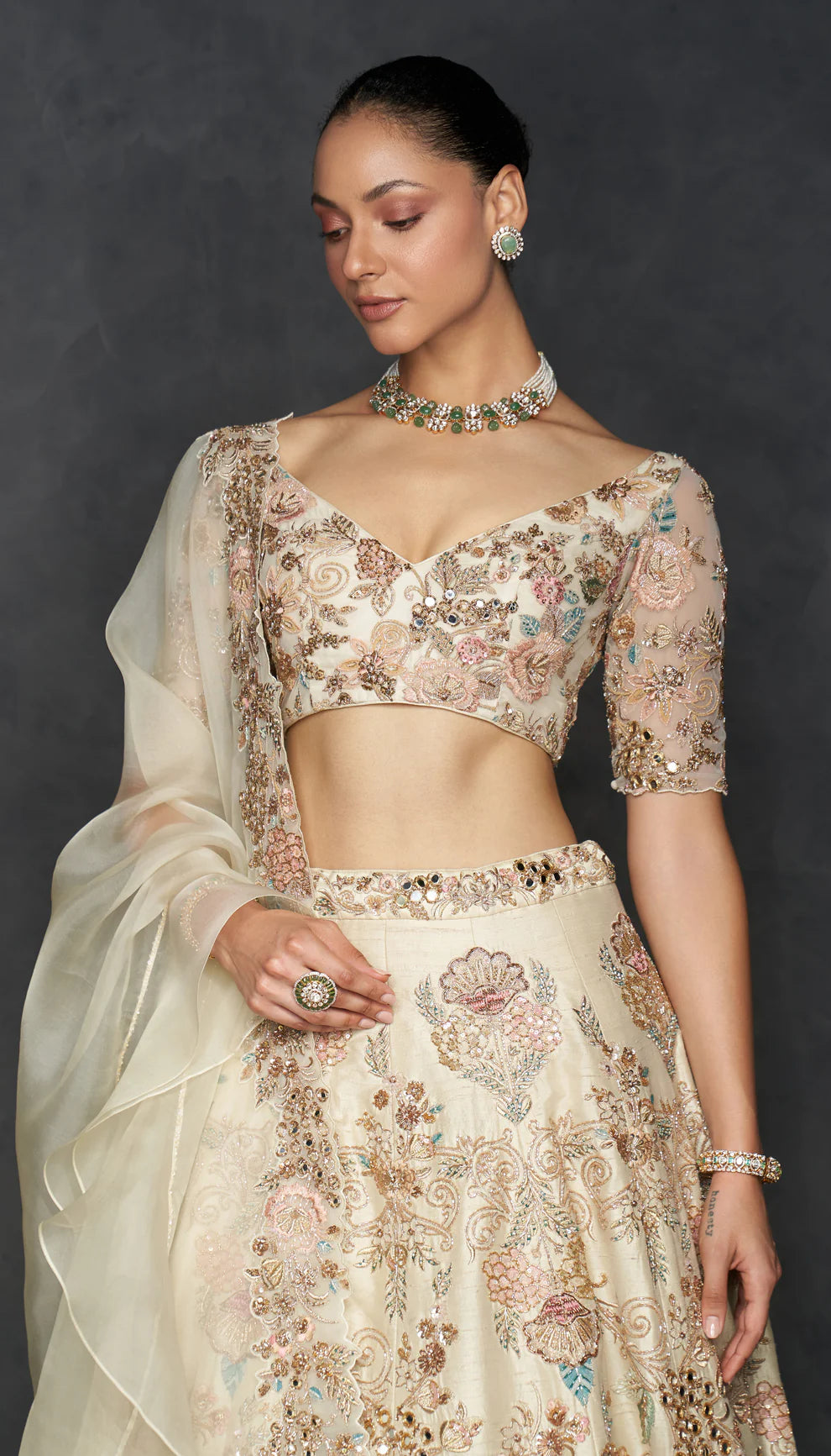 Ivory Les fleur lehenga