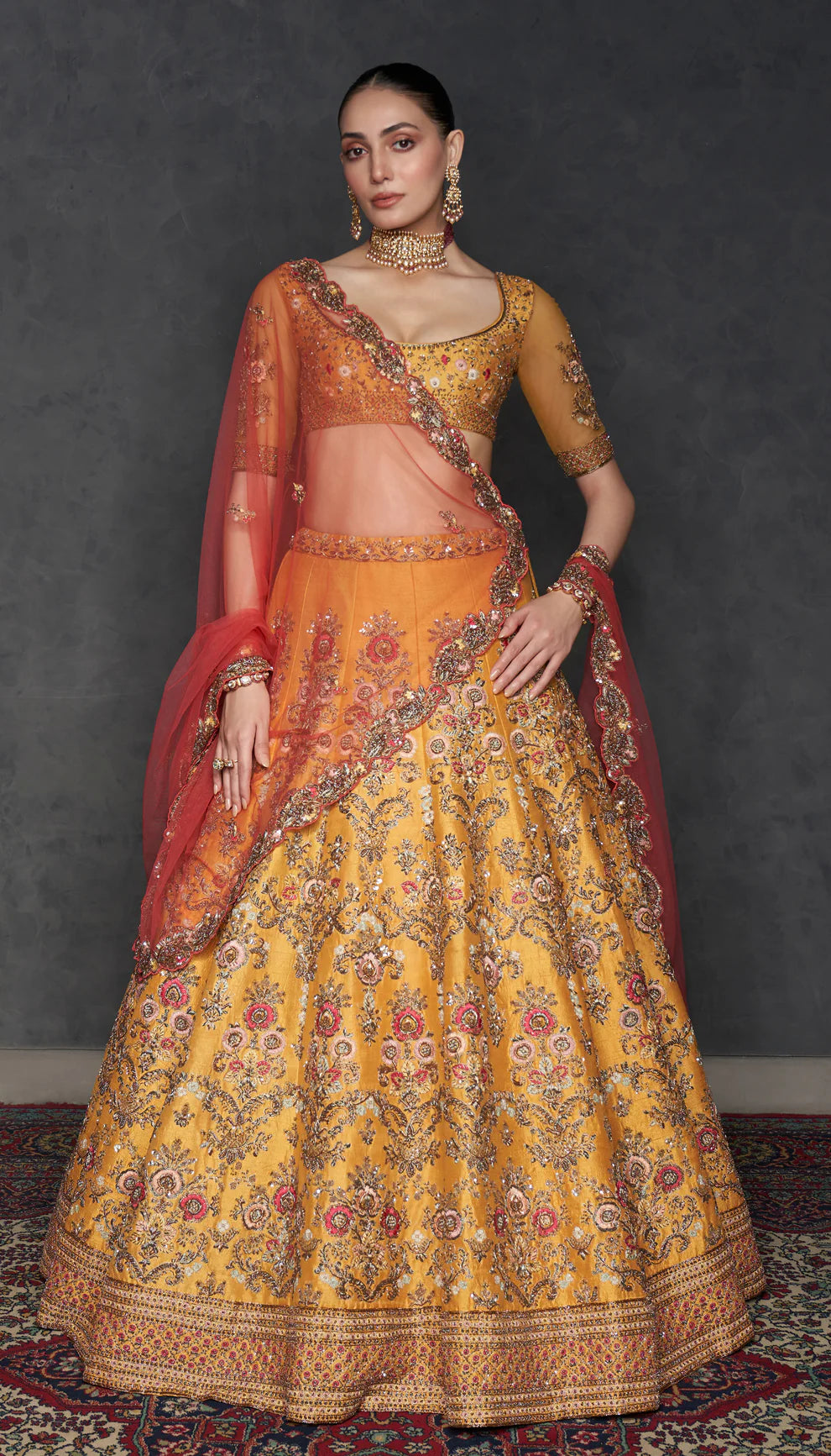 Ochre Rosette Lehenga