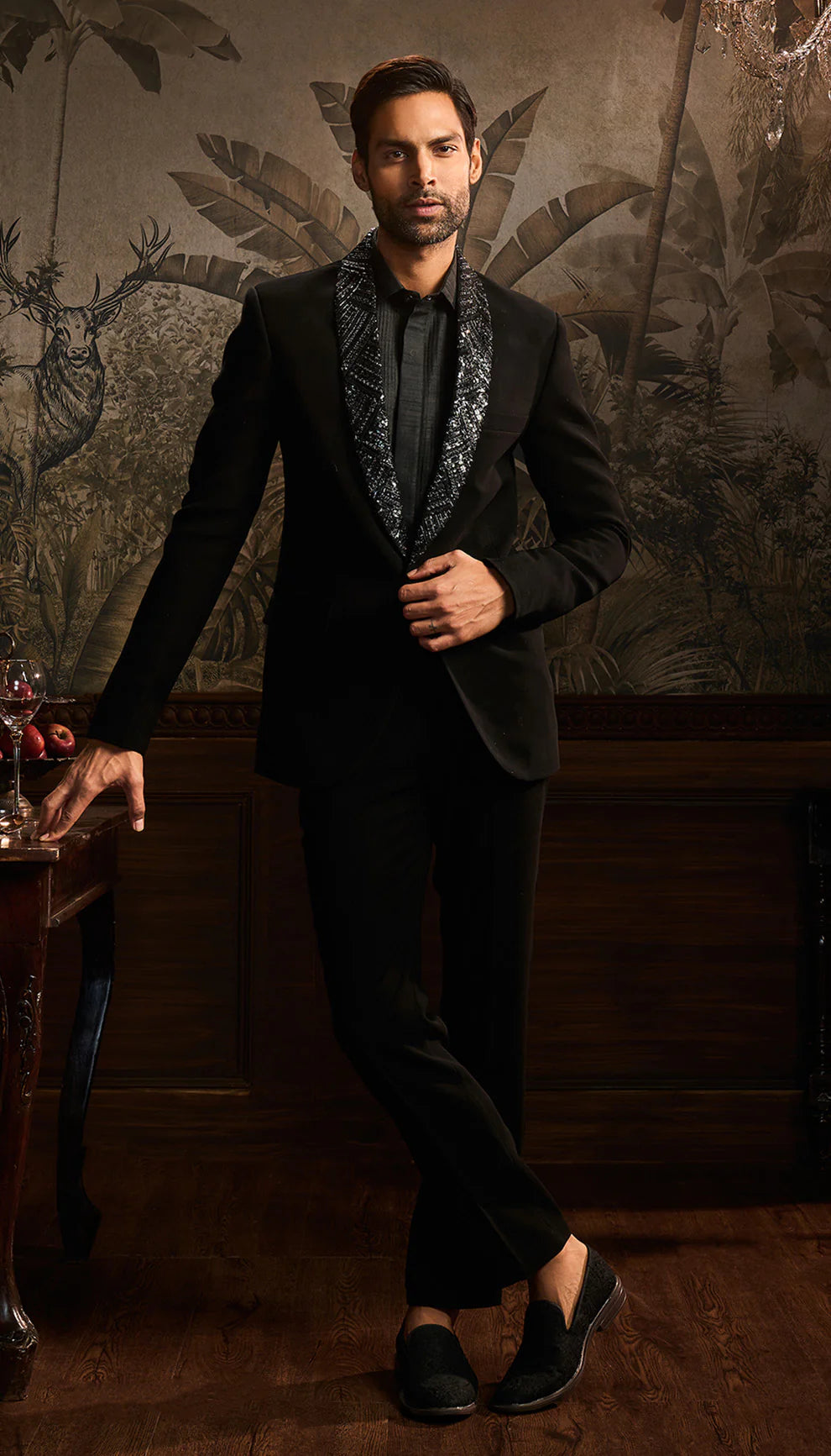 Black cocktail jacket, sequin embroidery, wedding, receptions, soirees, cocktail evenings