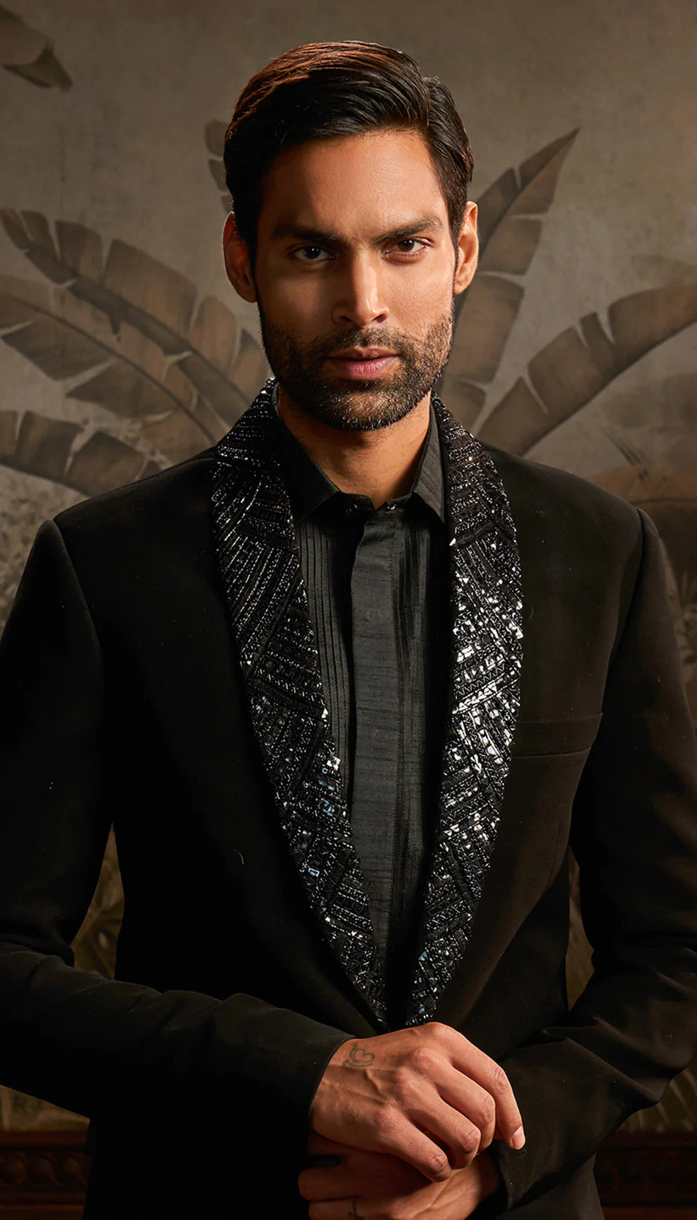Black cocktail jacket, sequin embroidery, wedding, receptions, soirees, cocktail evenings