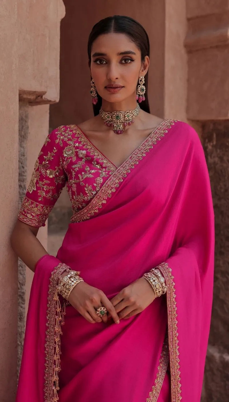 A Rani Pink Silk Dupion Saree