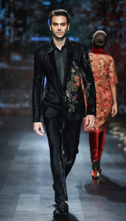 Black Velvet Jacket - Shyamal & Bhumika Black Velvet Jacket - Shyamal & Bhumika