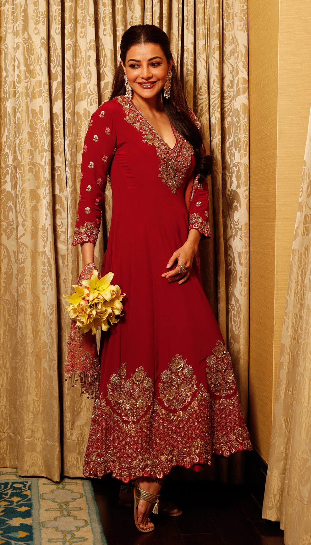 Kajal Aggrawal in The Noor Red Embroidered Kurta Set by shyamal & bhumika