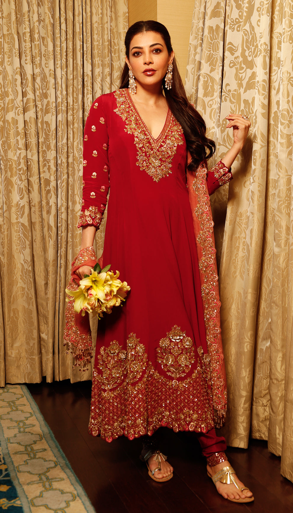 Kajal Aggrawal in The Noor Red Embroidered Kurta Set by shyamal & bhumika