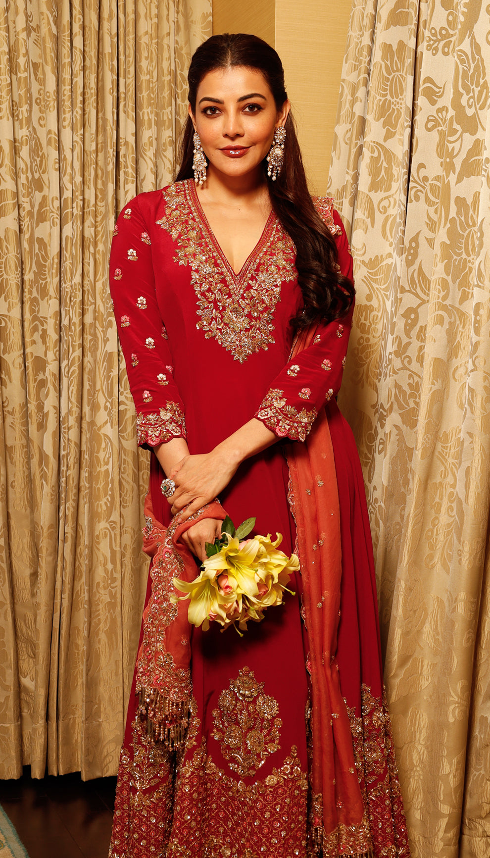 Kajal Aggrawal in The Noor Red Embroidered Kurta Set by shyamal & bhumika