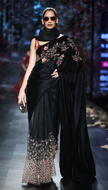 Midnight Black Velvet Saree