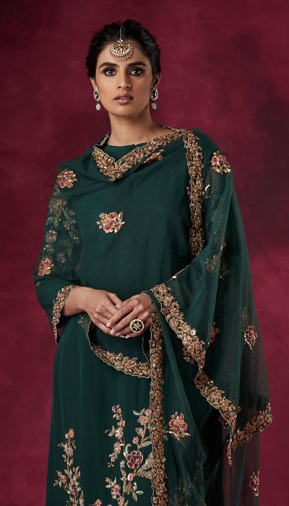 An Emerald Green Crepe Silk Classic Dress